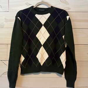 Brandy Melville Dark Green Navy White Argyle Crewneck Sweater